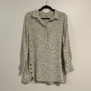 Chico’s Blouse Women’s Size 2/Large Zebra Print Long Sleeve Tunic Top Blouse